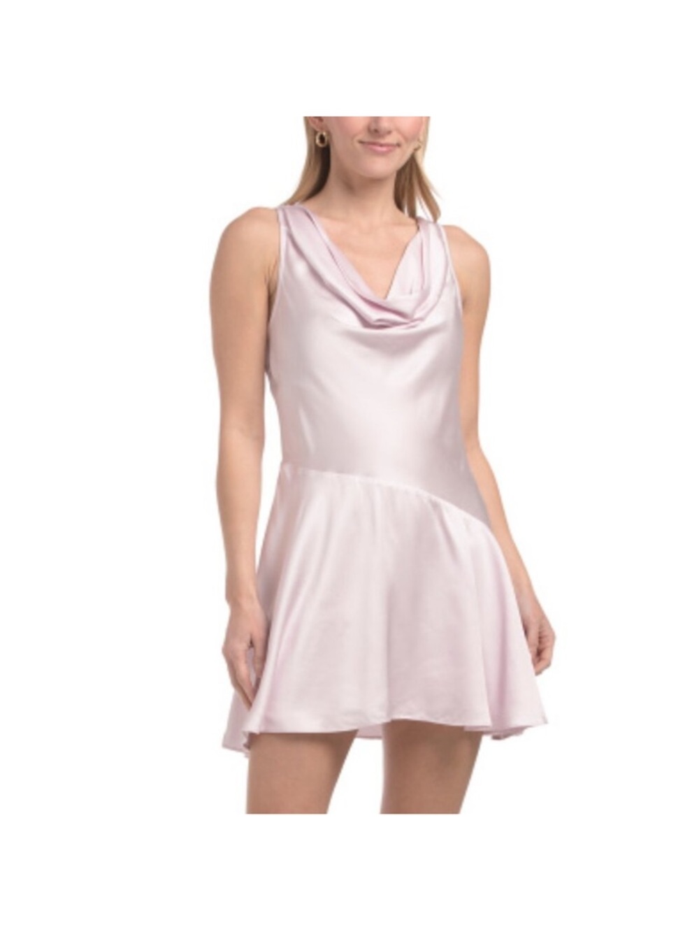 French Connection Oona Pale Pink Satin Asymmetrical Cowl Neck Dress